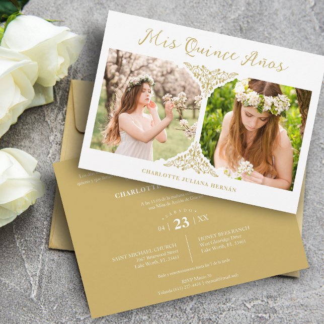 Carte Quinceañera espagnol Fancy Flourish 2 Photos (Créateur téléchargé)