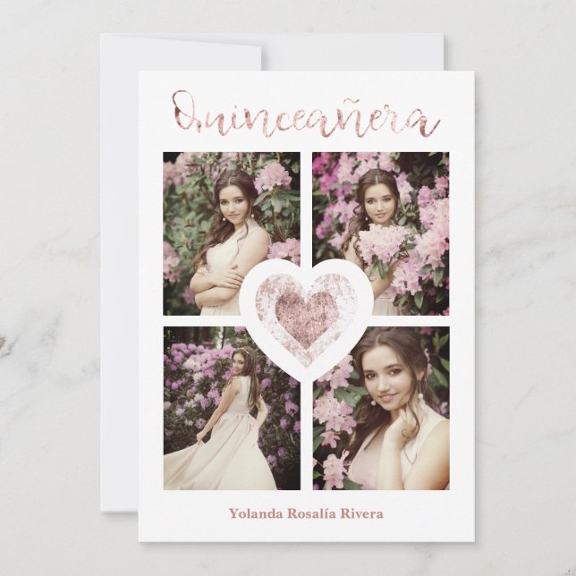 Carte Quinceañera Español Tencia Oro Rosa 4 photos (Devant)