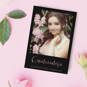 Carte Quinceañera Tendencia Tipografía Español Oro Rosa