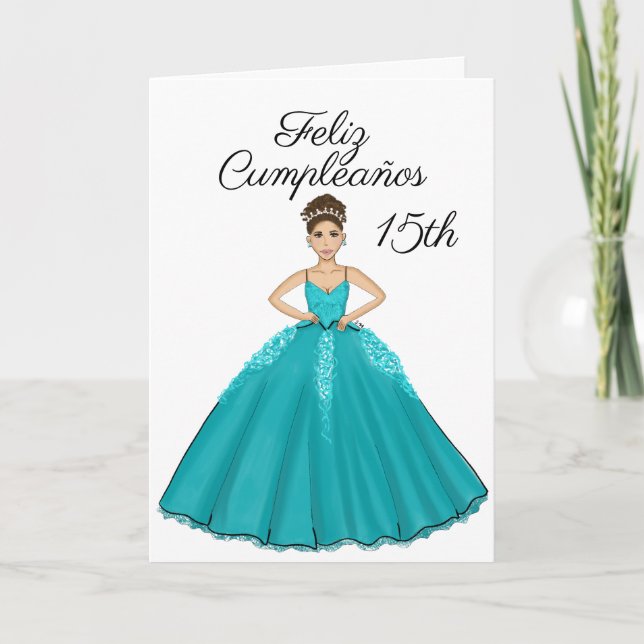 Carte Quinceanera turquoise Mode Espagnol 15 Anniversair (Devant)