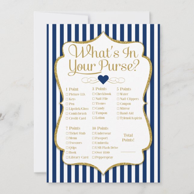 Carte Quoi dans votre sac Jeu Marine Blue Gold Douche (Devant)