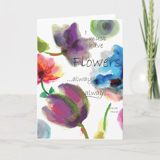 Carte Quote Claude Monet ~ Aquarelle Florale (Devant)