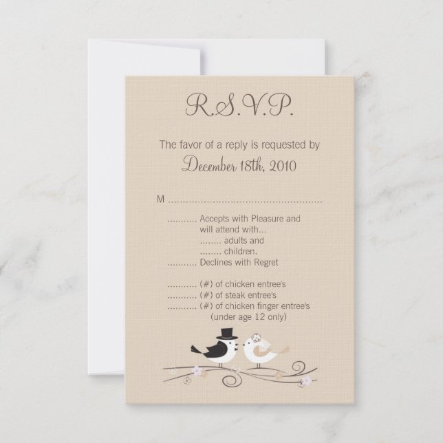 Carte R.S.V.P. 3,5x5 Mariage Oiseaux Mariée (Devant)