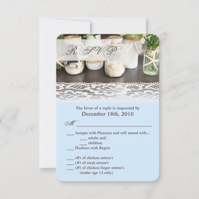 Carte R.S.V.P. 3,5x5 Mer Mason Jars Ocean Sea (Devant)