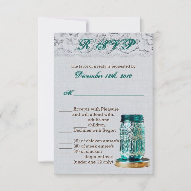Carte R.S.V.P 3,5x5 Rustic Country Mason Jar Lace (Devant)