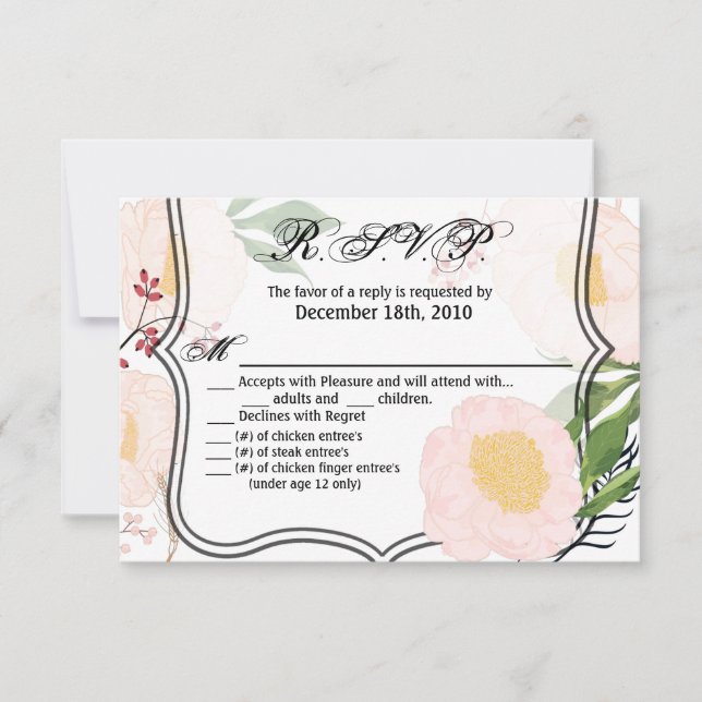 Carte R.S.V.P. 5x3.5 Fleurs florales blanches sur  (Devant)