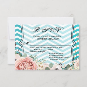 Carte R.S.V.P 5x3.5 Rose géométrique Chevron Turqu