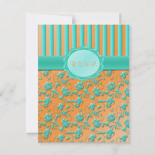 Carte R.S.V.P. turquoise et Tangerine Floral Strip (Devant)
