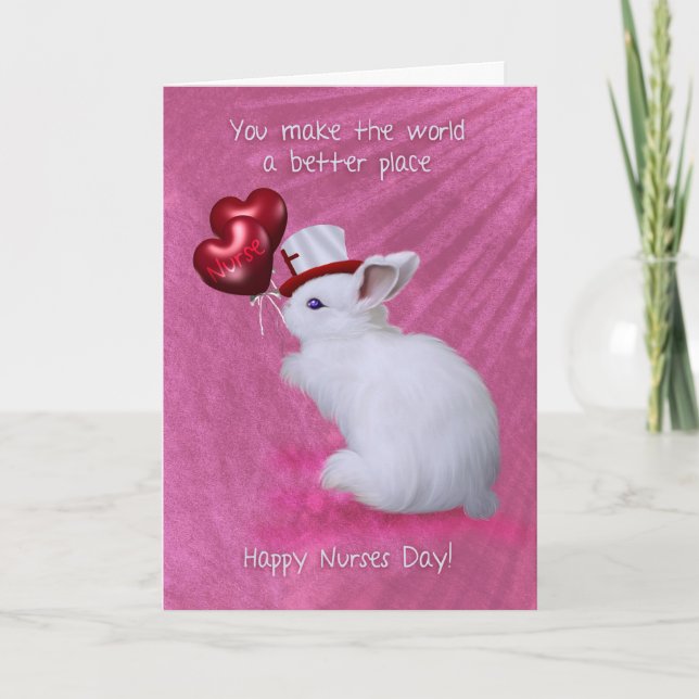Carte Rabbit Avec Ballons Coeurs Et Mignonne Casquette N (Devant)