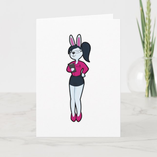 Carte Rabbit en tant que secrétaire avec Bloc-notes et l (Devant)