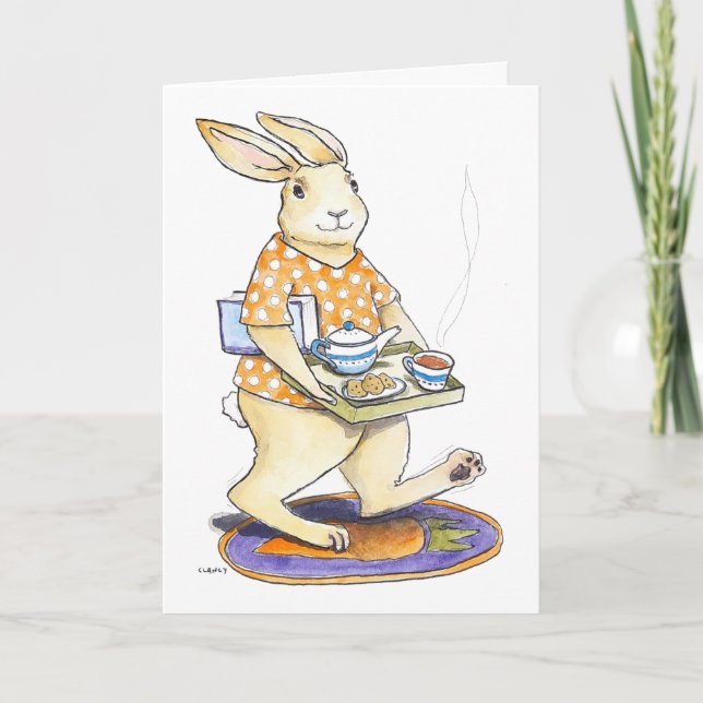 Carte Rabbit Tea Tray Get Well card (Devant)