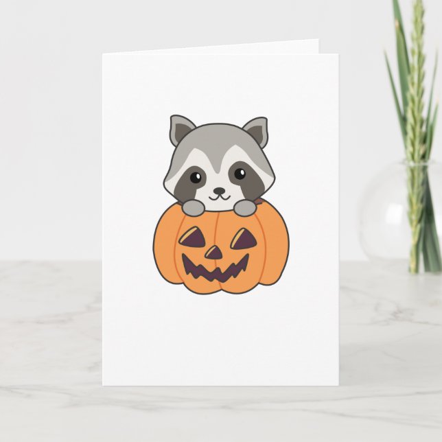 Carte Raccin En Citrouille Sweet Raccoon Halloween heure (Devant)