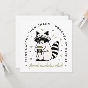Carte Raccoon avec club matcha drôle kawaii esthétique