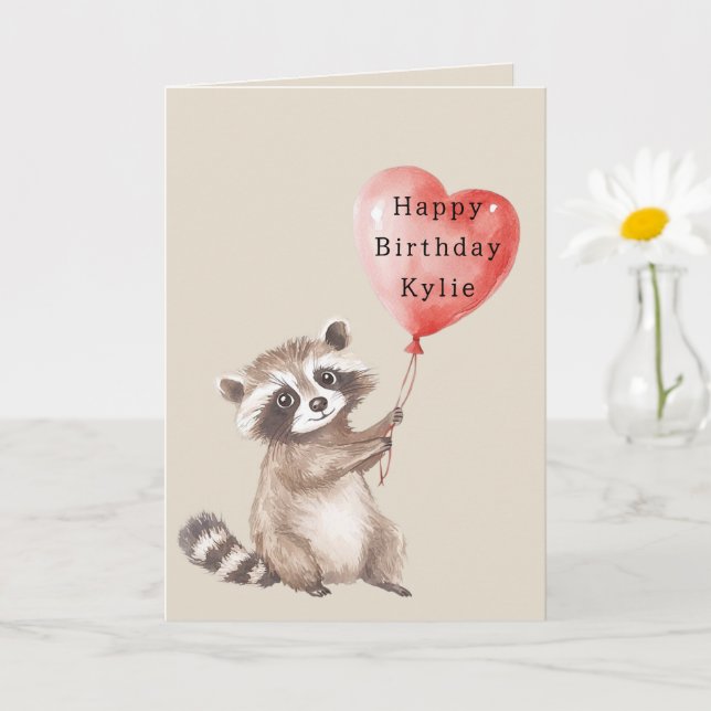 Carte Raccoon Heart Balloon Anniversaire (Petite plante)