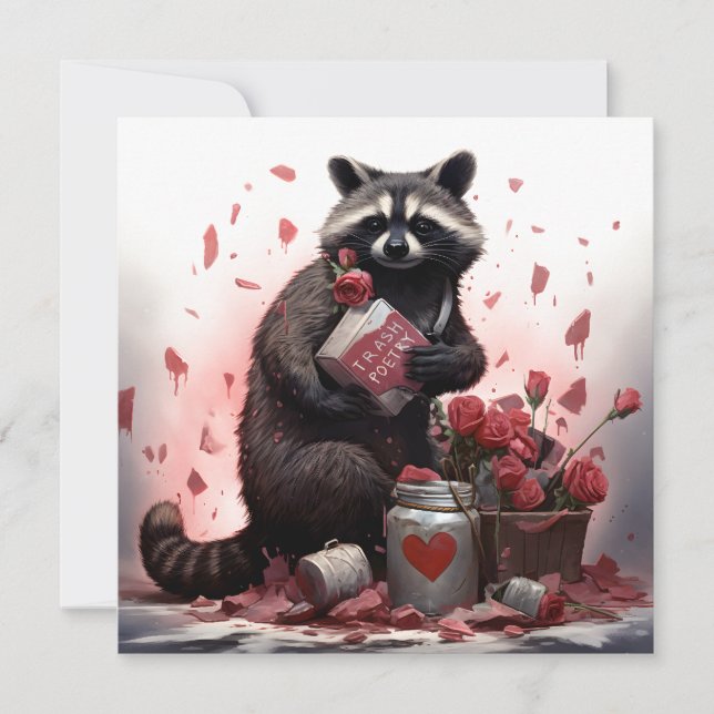 Carte Raccoon ordures poésie Valentines jour (Devant)