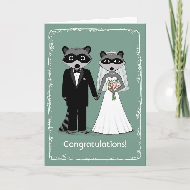 Carte Raccoons Mariée et Mariage de chambre Félicitation (Devant)