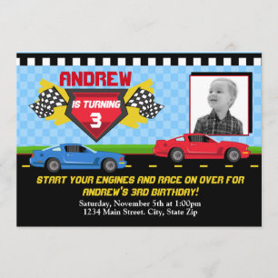 Carte Race Car Invitation Anniversaire 5x7