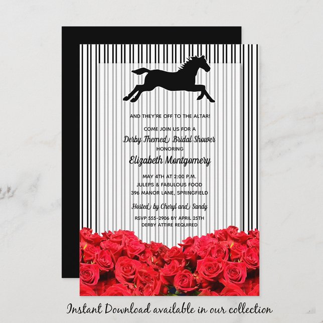Carte Race Horse Roses Derby Fête des mariées (INSTANT DOWNLOAD available in our collection to send your invites digitally.)