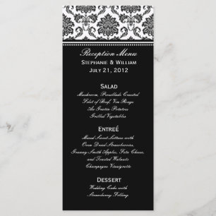 Carte rack de menu Mariage damassé noir et blanc