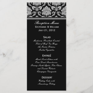 Carte rack de menu Mariage damassé noir et blanc