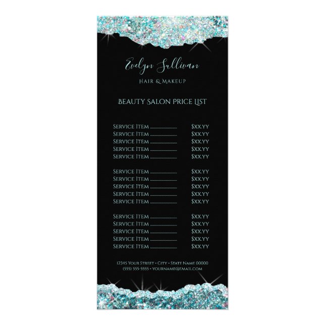 carte rack de tarif de parties scintillant turquoi (Devant)