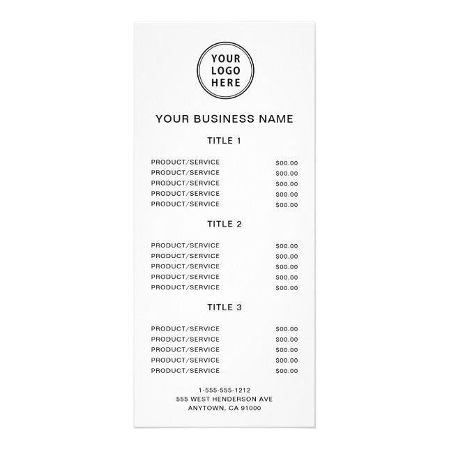 Carte rack de tarif simple pour logo d'entreprise (Devant)