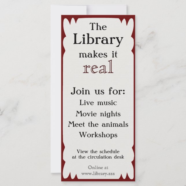 Carte rack des événements de bibliothèque (Devant)