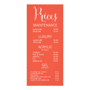 Carte Rack du menu Boutique d'affaires - Tarifs