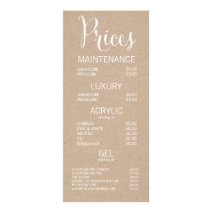Carte Rack du menu Boutique d'affaires - Tarifs