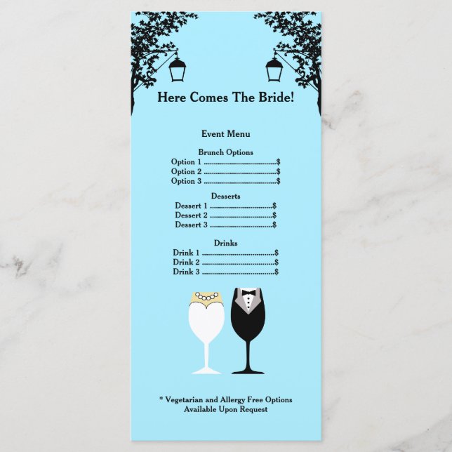 Carte rack du menu Fête des mariées (Devant)