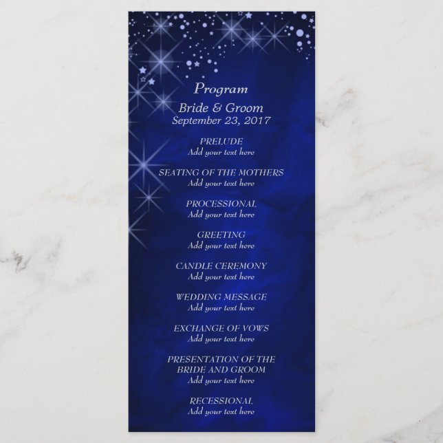 Carte Rack du programme de mariage étoilé bleu (Devant)