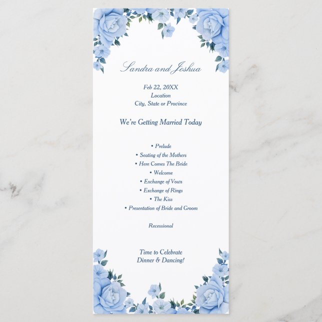Carte rack du programme de mariage Rose bleu (Devant)