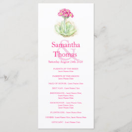 Carte rack du programme de mariage rose Primrose