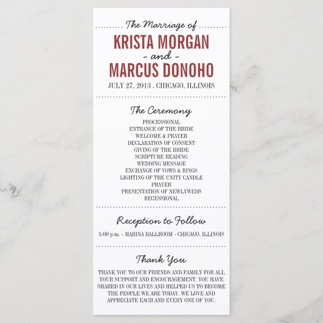 Carte rack du programme de mariage Silhouettes sim (Devant)