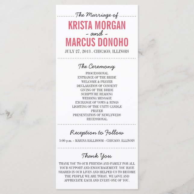 Carte rack du programme de mariage Silhouettes sim (Devant)