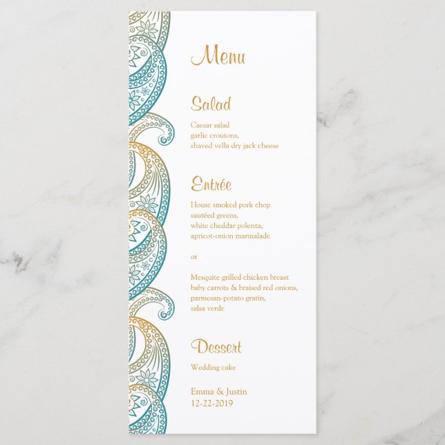 Carte Rackcard turquoise et Gold Paisley Indian Ma (Devant)