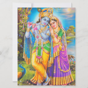Carte Radha Krishna avec Flûte Hare Krishna