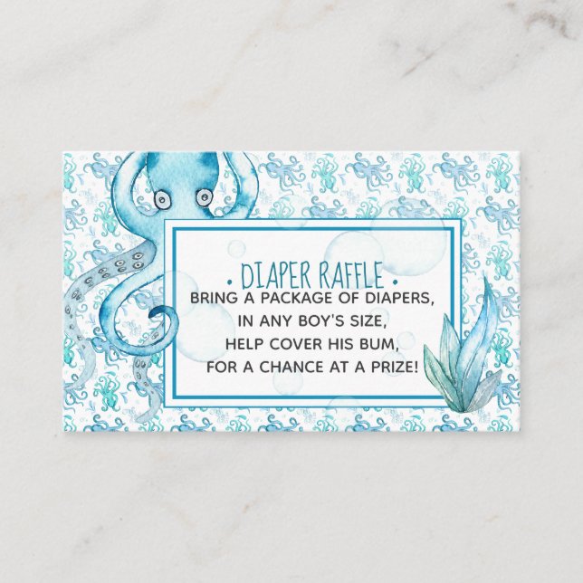 Carte Raffin de Baby shower octopus bleu mou (Devant)