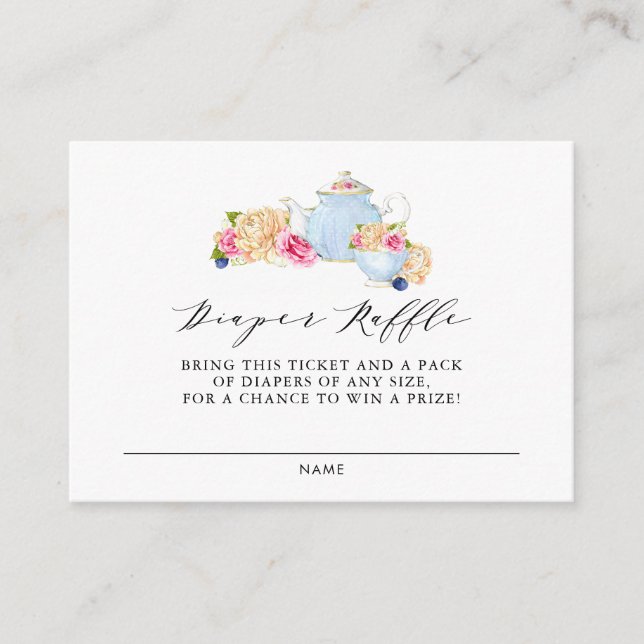 Carte Raffin pour couche de thé florale aquarelle (Devant)