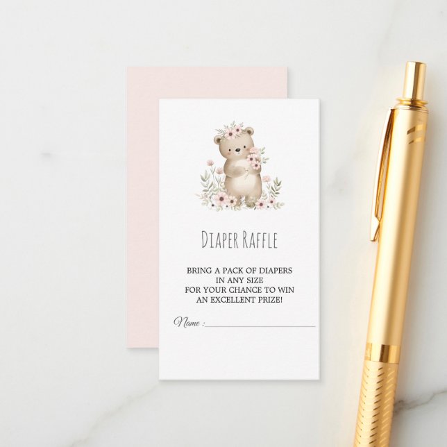 Carte Raffle Baby shower Fille Éléphant (Devant/Arrière en situation)