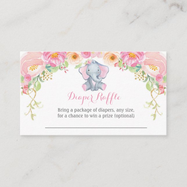 Carte Raffle Baby shower Fille Eléphant (Devant)