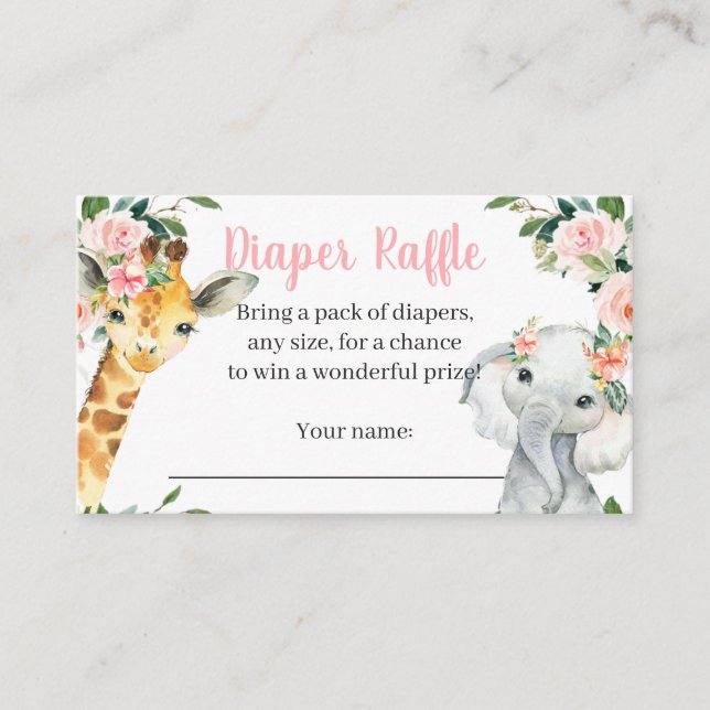 Carte Raffle pour Baby shower animal fille Safari (Devant)
