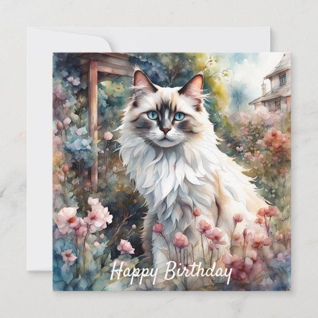 Carte Ragdoll Chat en anglais Jardin Anniversaire (Devant)