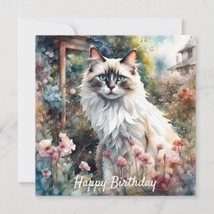 Carte Ragdoll Chat en anglais Jardin Anniversaire