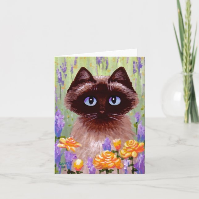 Carte Ragdoll Siamese Chat Fleurs de Chat Rose Art (Devant)