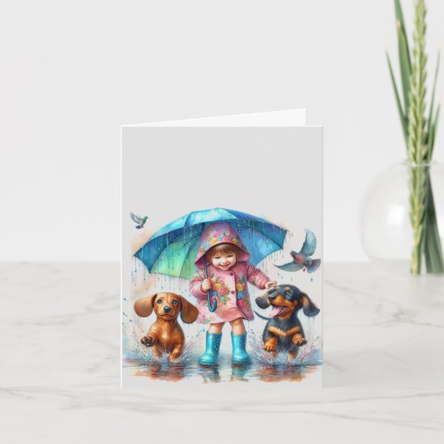 Carte Rain Puddle Friends Dachshund (téléchargeable) (Devant)