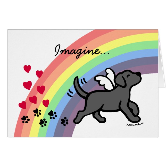 Carte Rainbow Bridge Black Labrador Hearts (Devant horizontal)