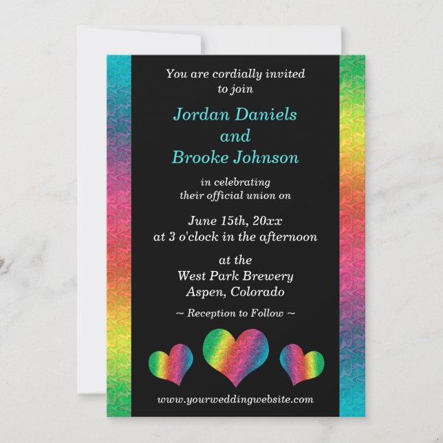 Carte [Rainbow Crinkle Mariage] Coeurs Noir moderne (Devant)