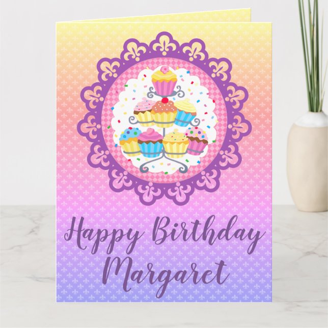 Carte Rainbow Cupcake Group Anniversaire personnalisé (Devant)