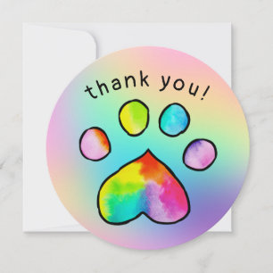 Carte Rainbow Empreinte de patte Anniversaire Fête Merci